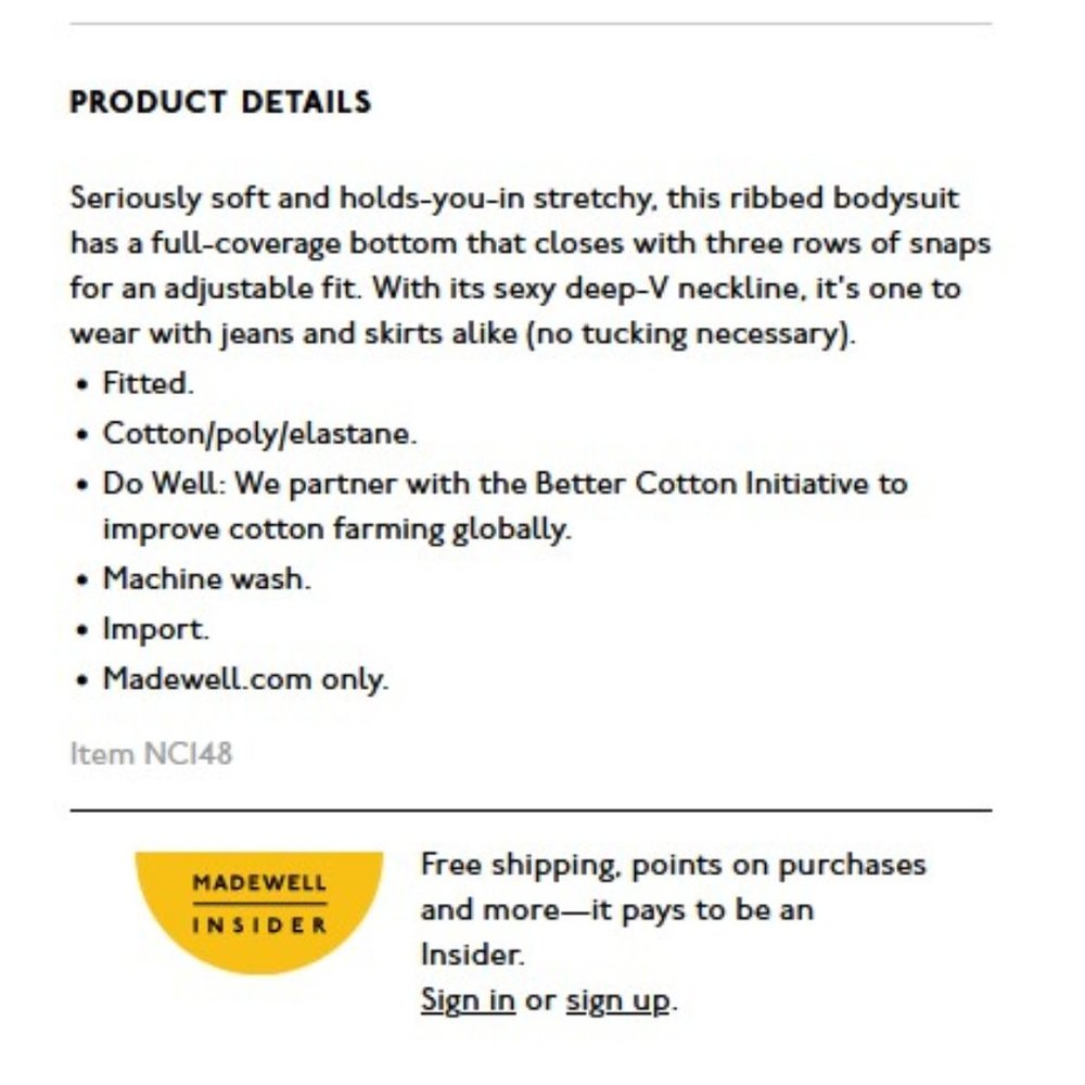 Madewell V-Neck Full-Coverage Bodysuit 2X - Picture 2 of 5